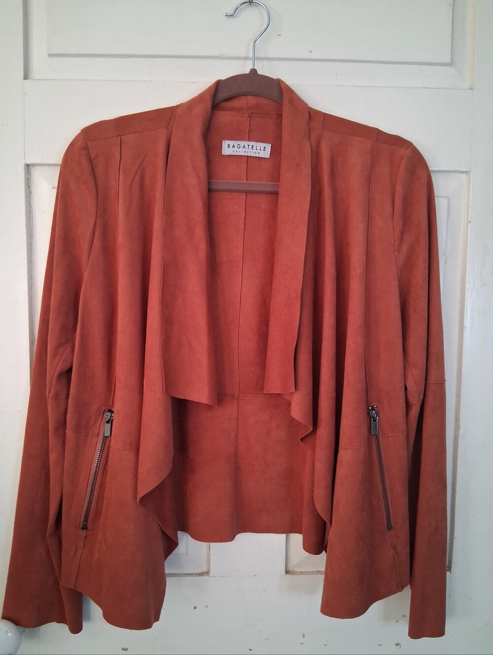 Bagatelle Collection Women's Rust Faux Suede Open-Front Draped Blazer Pockets